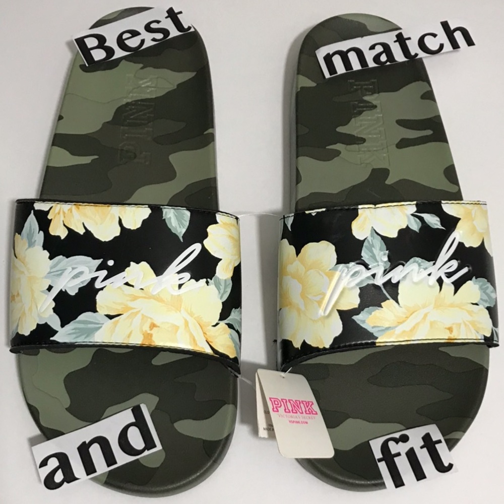PINK Victoria’s Secret S M L LOGO SLIDES FLORAL